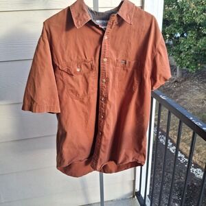 Carhartt Mens Short Sleeve Button Down Work Shirt Burnt Orange Cotton Large
